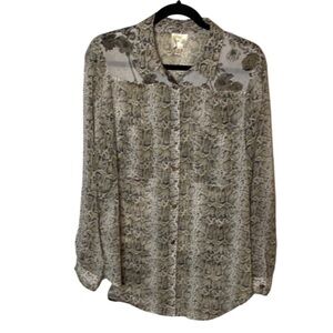 Fig and Flower Off-white, Brown Black Button Down Shirt Notched Collar. Sz L.